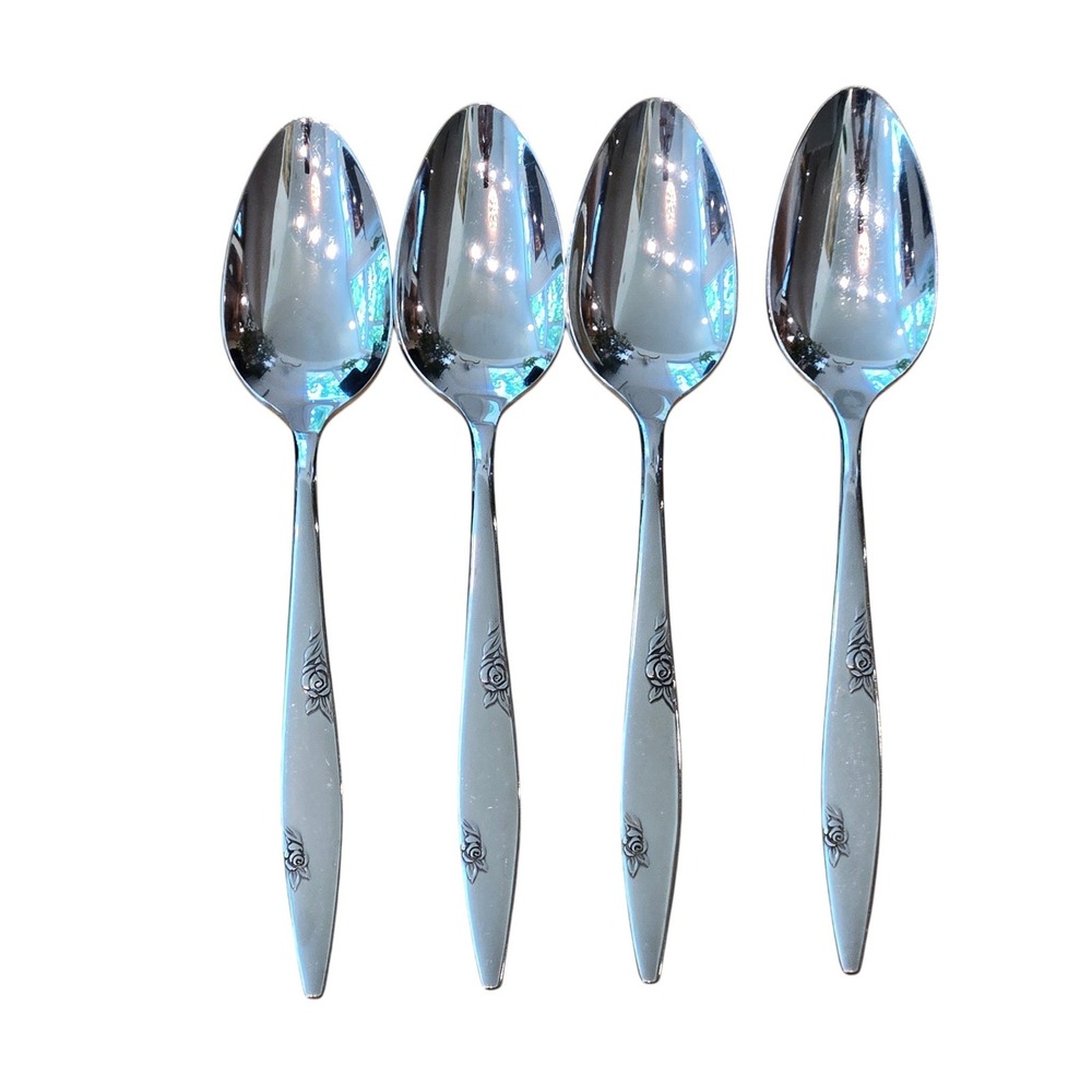 Set 4 Oneida Rose Duet Teaspoons 6" Stainless MCM Floral